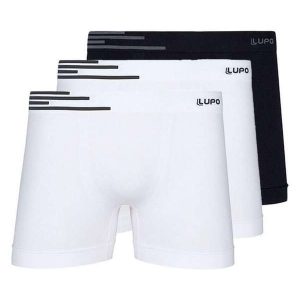 Kit com 3 Cuecas Boxer Lupo 436-002 Branco-Preto