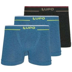 Kit com 3 Cuecas Boxer Lupo 733-004 Azul-Preto-Mescla
