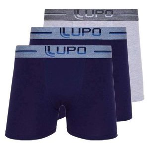 Kit com 3 Cuecas Boxer Lupo 784-016 Marinho-Cinza