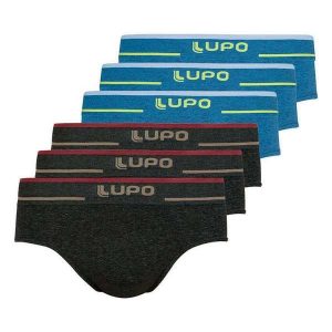 Kit com 6 Cuecas Slip Lupo 624-003 Preto-Mescla-Azul
