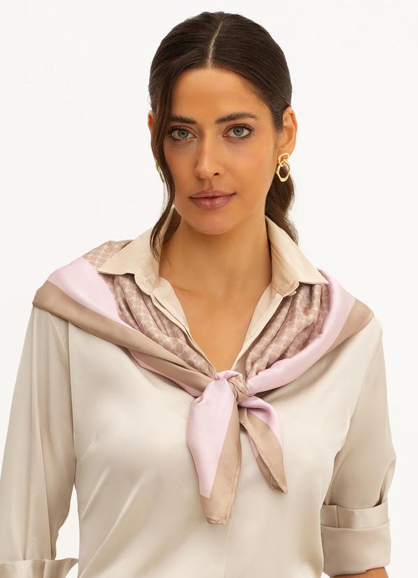 Lenço Barrado Estampado Nude e Rosa Luiza