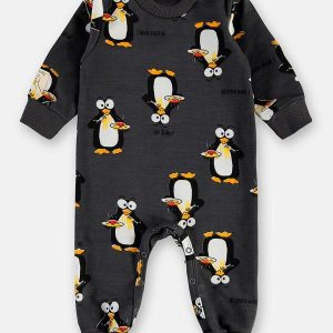 Macacão Bebê Moletom Penguin Cinza