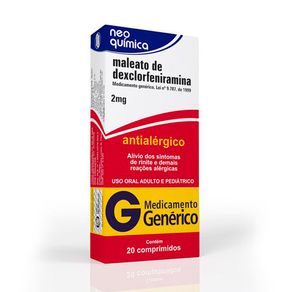 Maleato de Dexclorfeniramina 2mg Neo Química 20 Comprimidos