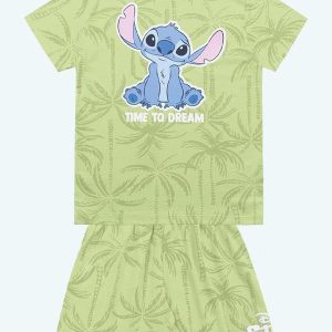Pijama Camiseta e Bermuda Lilo & Stitch Verde