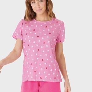 Pijama Curto Corações Rosa Escuro