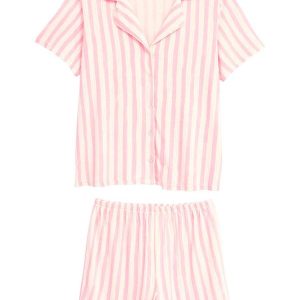 Pijama Curto Listrado em Malha Viscose Rosa