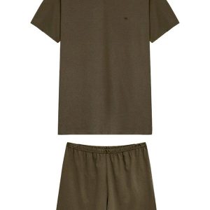 Pijama Curto com Bordado Verde Oliva
