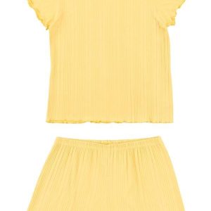 Pijama Curto em Viscose Canelada Amarelo