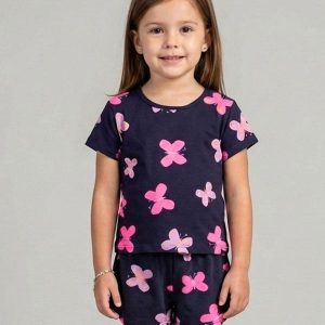 Pijama Infantil Feminino Blusa e Short Azul