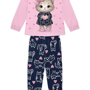 Pijama Infantil Menina Brilha no Escuro Rosa