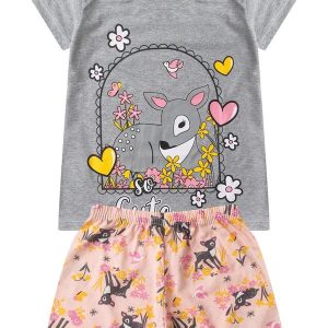 Pijama Infantil Menina Curto Algodão Cinza