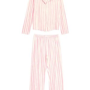 Pijama Longo Listrado em Malha Viscose Rosa