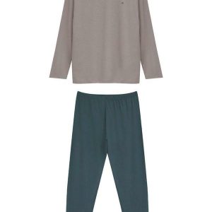 Pijama Longo com Bordado Taupe