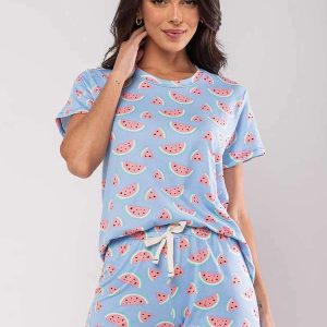 Pijama Short e Blusa M/C Malha Fashion Azul