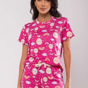 Pijama Short e Blusa M/C Malha Fashion Rosa
