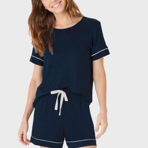 Pijama em Malha Essence com Laço Azul Marinho