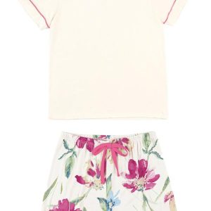 Pijama em Malha Essence com Laço Off White
