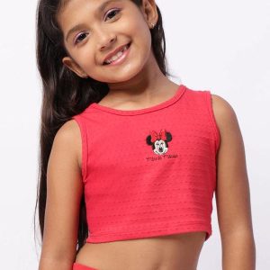 Regata Infantil Bordado Minnie Vermelha
