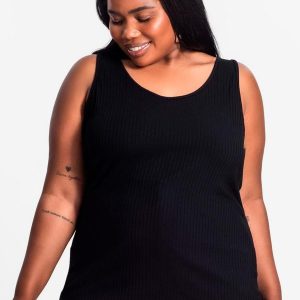 Regata Plus Size em Ribana Canelada Preto