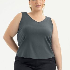 Regata Plus Size em Viscose Cinza Escuro