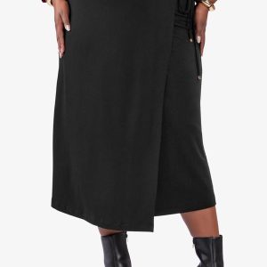 Saia Midi Transpassada Plus Size Preto