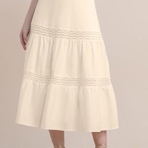 Saia Midi Tricoline Bege