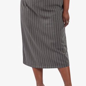 Saia Midi Twill Plus Size Cinza