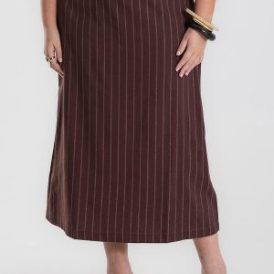 Saia Midi Twill Plus Size Marrom