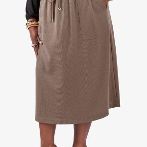 Saia Midi com Bolso Plus Size Marrom