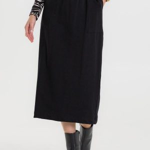 Saia Midi em Molecotton com Fenda Preto