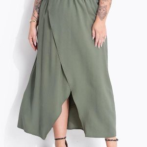 Saia Verde Oliva em Viscose Sarjada