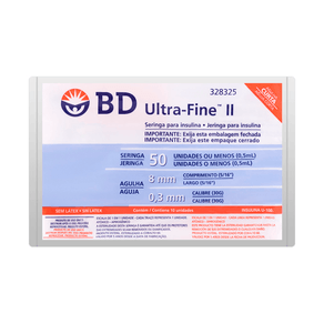 Seringa Para Insulina BD Ultra-Fine 50 UI Agulha 8mmx0,3mm 10 Unidades