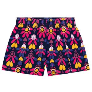 Short Infantil Menina Flores Azul Marinho