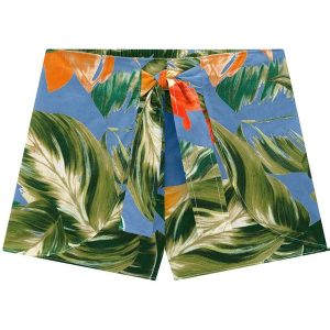Short Infantil Menina Folhagem Azul