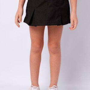 Short Saia Sarja Infantil Curto com Pregas Preto