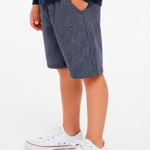 Short com Bolsos Faca em Malha Jacquard Azul