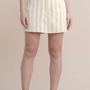Shorts Saia Linho Listrado Bege