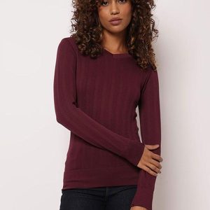 Suéter Feminino Tricô Decote V Vinho