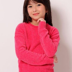 Suéter Infantil Chenille com Lurex Rosa Escuro