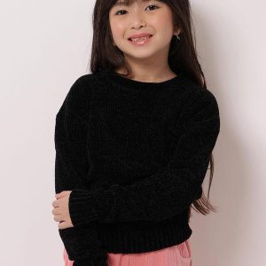 Suéter Tricô Infantil Chenille com Lurex Preto