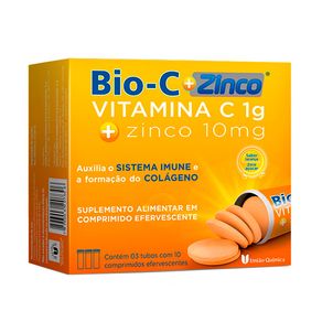 Suplemento Alimentar Bio-C + Zinco Sabor Laranja 30 Comprimidos Efervescentes