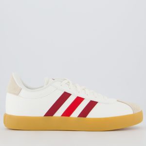 Tênis Adidas VL Court 3.0 Infantil Off White e Bordô