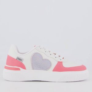 Tênis Klin Sky Coração Infantil Branco e Rosa