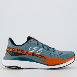 Tênis Skechers Max Cushioning Propulsion Azul e Laranja