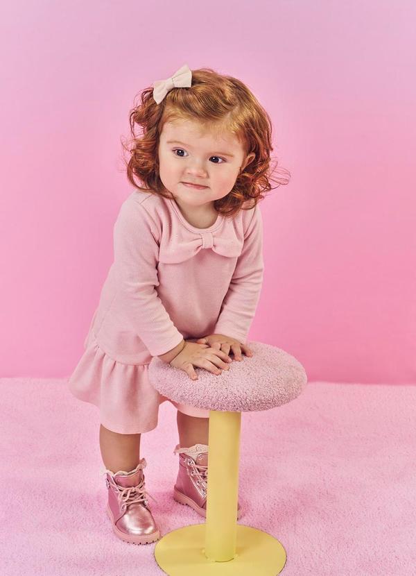 Vestido Bebê Menina com Strass Rosa