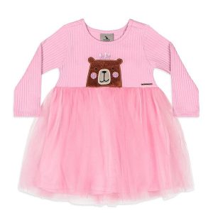 Vestido Bebê Ribana Tule Forro Rosa
