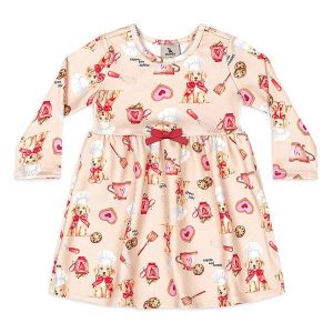 Vestido Bebê em Suedine Manga Longa Rosa