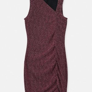 Vestido Bordô de Lurex Assimétrico Bordo