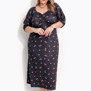 Vestido Cereja Preta em Malha Crepe
