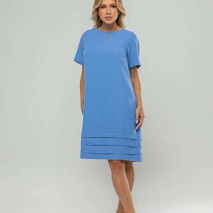 Vestido Curto com Pregas na Barra Azul